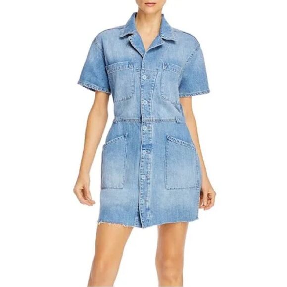 Pistola Clara Field Suit Jean Button Front Shirt Dress size XS Blue Denim Mini - Picture 1 of 9